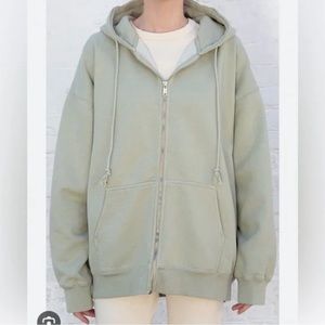 brandy melville green oversized zip up jacket, one size